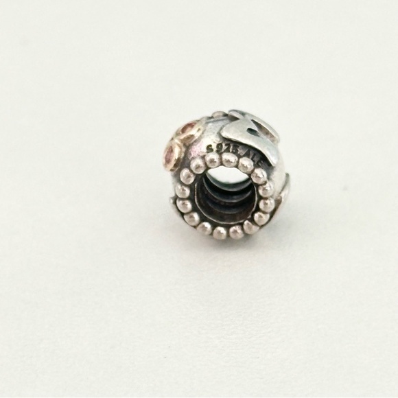 Pandora 925 & 14K Gold Two Tone Mom Pink CZ Rare Retired Bead Charm - Picture 2 of 5